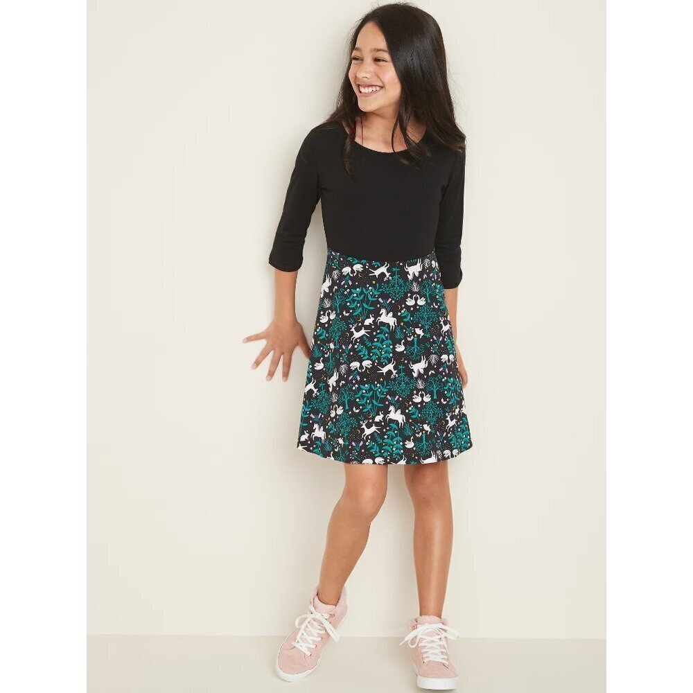 NWT Old Navy Fit & Flare Jersey Dress Woodland Print Holiday Wear